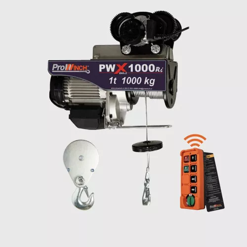 1100 lb / 2200 lb 220V Electric Rope Hoist w/trolley 60HZ w/ Emergency Stop H1 Duty Wireless PWX1000Ri