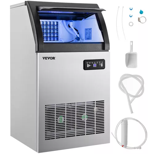 110V Commercial Ice Maker Machine 155LBS/24H, 530W Stainless Steel Ice Machine with 33LBS Storage Capacity, 72 Ice Cubes Ready in 11-15Mins, Includes Water Filter and Connection Hose