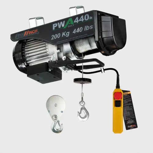 440 lb 110V Electric Wire Rope Hoist 38 ft.Wireless Upper and Lower Limit Switches H1 Duty PWA440u