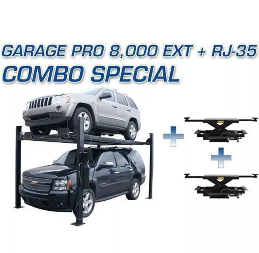 Atlas Equipment XH-PRO8EXT-COMBO - Atlas PRO8000EXT 4 Post Car Lift & RJ35 Sliding Jacks Combo
