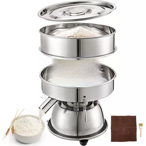 Automatic Sieve Shaker Included 12 Mesh + 80 Mesh Flour Sifter Electric Vibrating Sieve Machine 110V 50W Sifter Shaker Machine 1150 r/min for Rice & Herbal Powder Particles