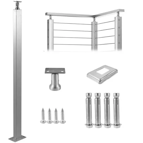 Cable Railing Post Level Deck Stair Post 42 x 1.97 x 1.97" Cable Handrail Post Stainless Steel Brushed Finishing Deck Railing Pre-Drilled Pickets with Mounting Bracket Stair Railing Kit Black