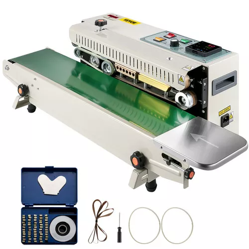 Continuous Bag Band Sealing Machine FR900K Band Sealer Machine with Digital Temperature Control Horizontal Bag Sealer for 0.02-0.08 mm Plastic Bags Continuous Band Sealer w/Printing Function
