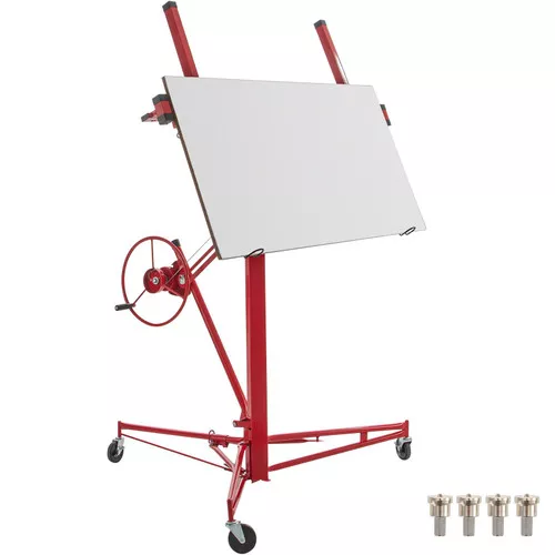 Drywall Rolling Lifter Panel, 11ft Sheetrock Lift Drywall Lift, 150lb Weight Capacity Panel Hoist Jack Tool, Steel Material w/Telescopic Arm & 3 Lockable Wheels, 48x192 in Plasterboard Size