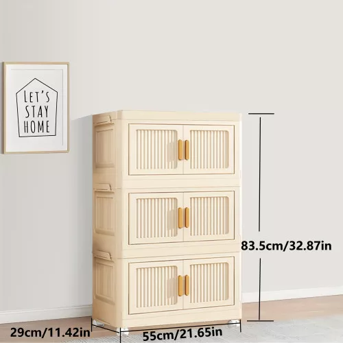 Large Capacity Folding Storage Bin with Dustproof Double Doors - Ideal Versatile Organizer (5 Floors) Cream Color