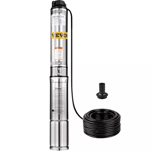 Patiolife Well Pump 1/2 HP with 49.2ft Cable - Submersible Well Pump 164ft Head 22.9GPM - Deep Well Pump Stainless Steel for Factories, Farmland, Irrigation Use