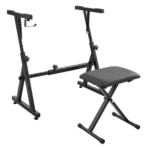 Piano Keyboard Stand and Bench Set, Z Style, Heavy-Duty Digital Piano Music Stand and Seat, 250 lbs Capacity with Adjustable Piano Bench Width Height Wheels, Fits for 54-88 Key Electric Pianos