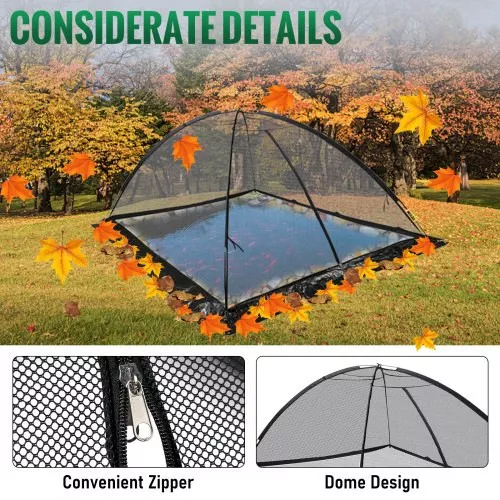 Pond Cover Dome, 13x17 FT Garden Pond Net, 1/2 inch Mesh Dome Pond Net Covers with Zipper and Wind Rope, Black Nylon Pond Netting for Pond Pool and Garden