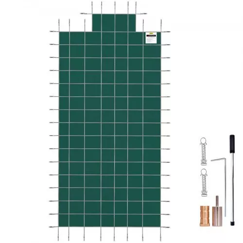 Pool Safety Cover Fits 16x32ft Rectangle Inground Safety Pool Cover Green Mesh with 4x8ft Center End Steps Solid Pool Safety Cover for Swimming Pool Winter Safety Cover
