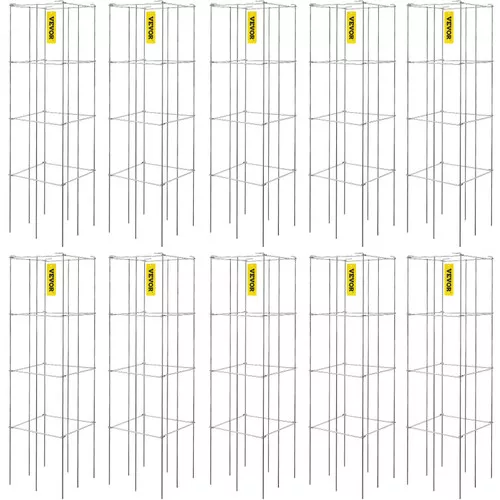 Tomato Cages, 11.8" x 11.8" x 46.1", 10 Packs Square Plant Support Cages, Silver PVC-Coated Steel Tomato Towers for Climbing Vegetables, Plants, Flowers, Fruits