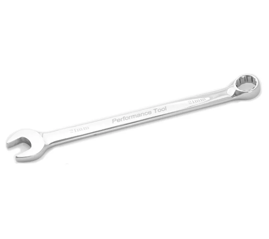 Wilmar W30121 - Long Chrome Combination Wrench, 21mm, with 12 Point Box End, Fully Polished, 11-7/8" Long