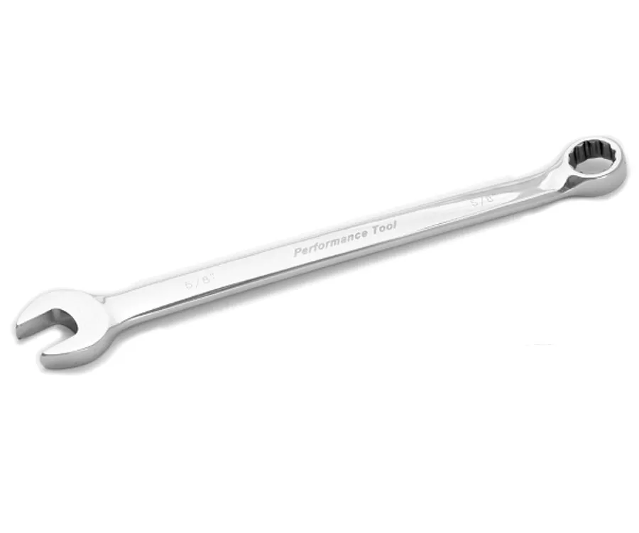 Wilmar W30320 - Long Chrome Combination Wrench, 5/8", with 12 Point Box End, Fully Polished, 9-9/16" Long