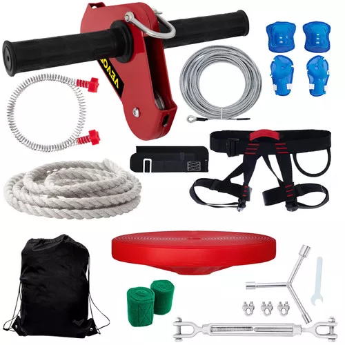 Zip line Kits for Backyard 100FT, Zip Lines for Kid and Adult, Included Swing Seat, Zip Lines Brake, and Steel Trolley, Outdoor Playground Equipment