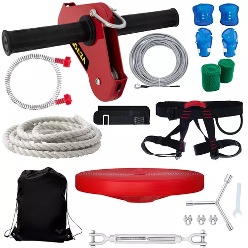 Zip line Kits for Backyard 110FT, Zip Lines for Kid and Adult, Included Swing Seat, Zip Lines Brake, and Steel Trolley, Outdoor Playground Equipment